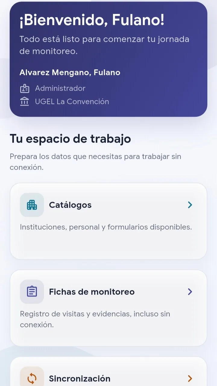 Pantalla inicial de la aplicación SIAMEP