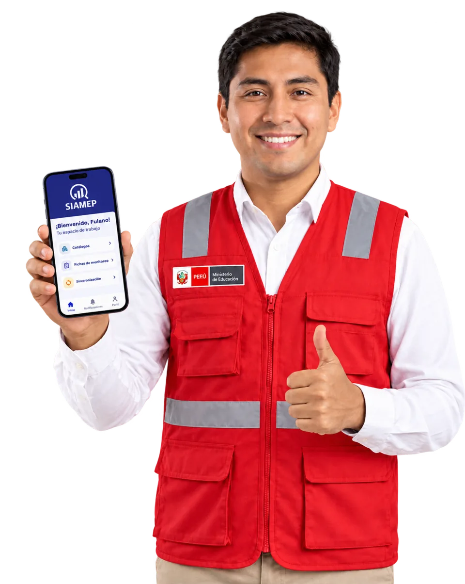 Especialista mostrando la aplicación SIAMEP en su celular